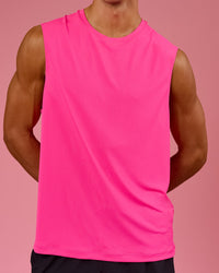 Man wearing BCAM Rep Muscle Training Tank - Ultra Pink | Model:Albert | Size:M | Thumbnail Index: 2