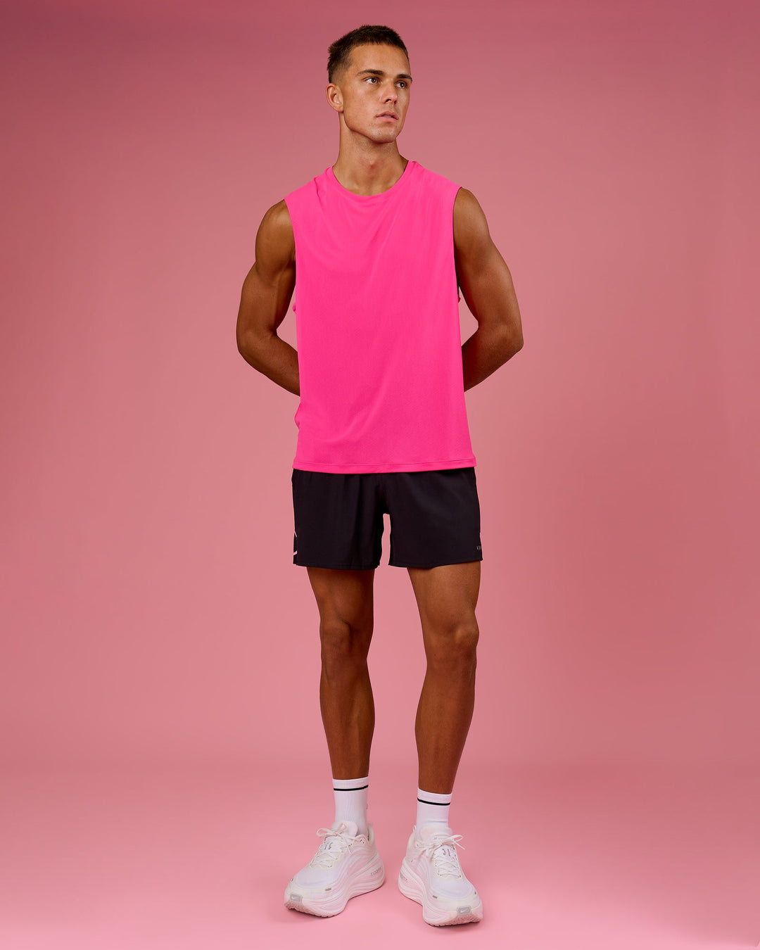 Man wearing BCAM Rep Muscle Training Tank - Ultra Pink | Model:Albert | Size:M - view 5