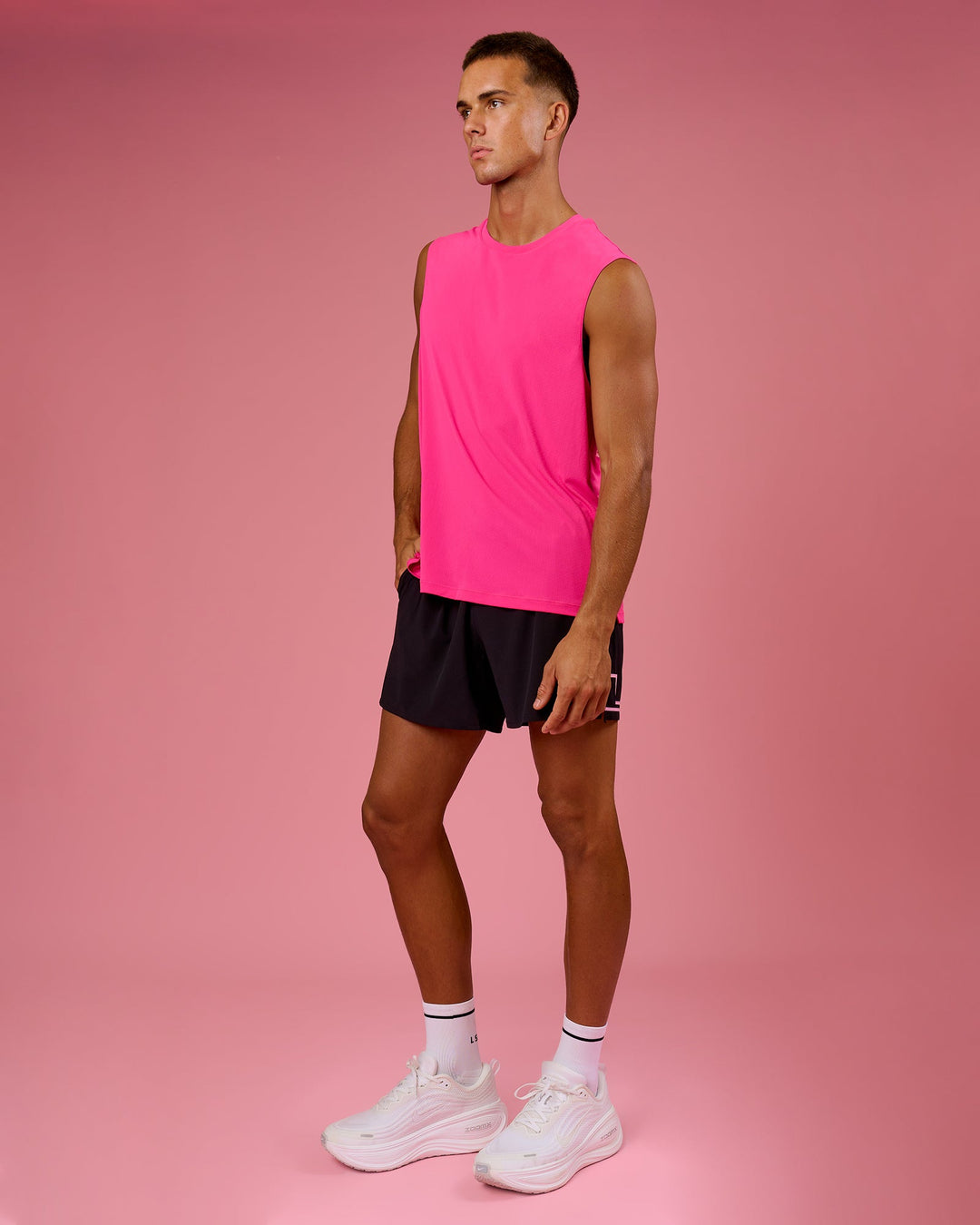 Man wearing BCAM Rep Muscle Training Tank - Ultra Pink | Model:Albert | Size:M - view 6