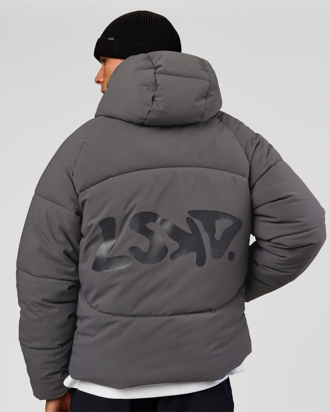 Man wearing Blackout Puffer Jacket - Dark Storm-Black | Model:Albert | Size:M - view 1