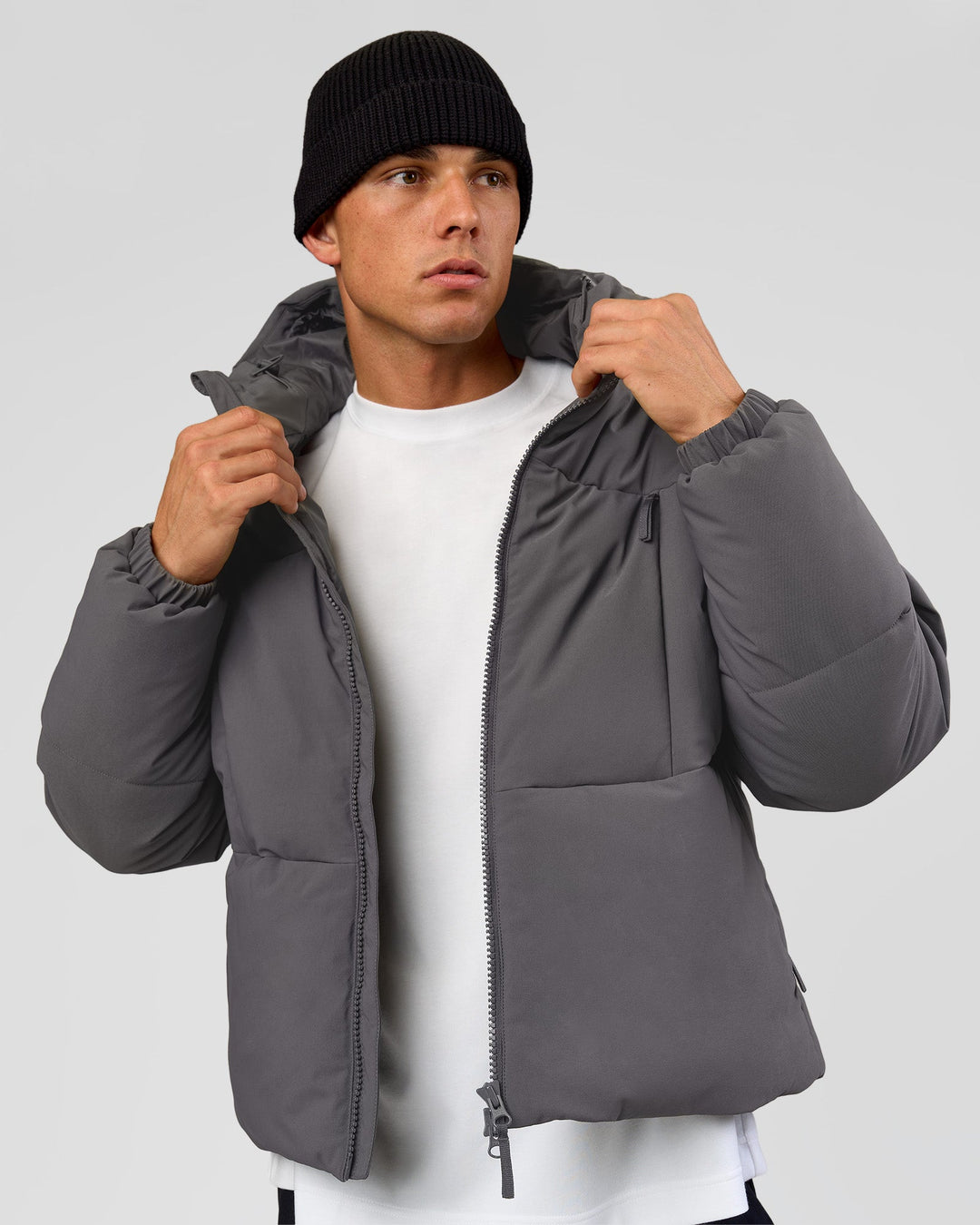 Man wearing Blackout Puffer Jacket - Dark Storm-Black | Model:Albert | Size:M - view 5