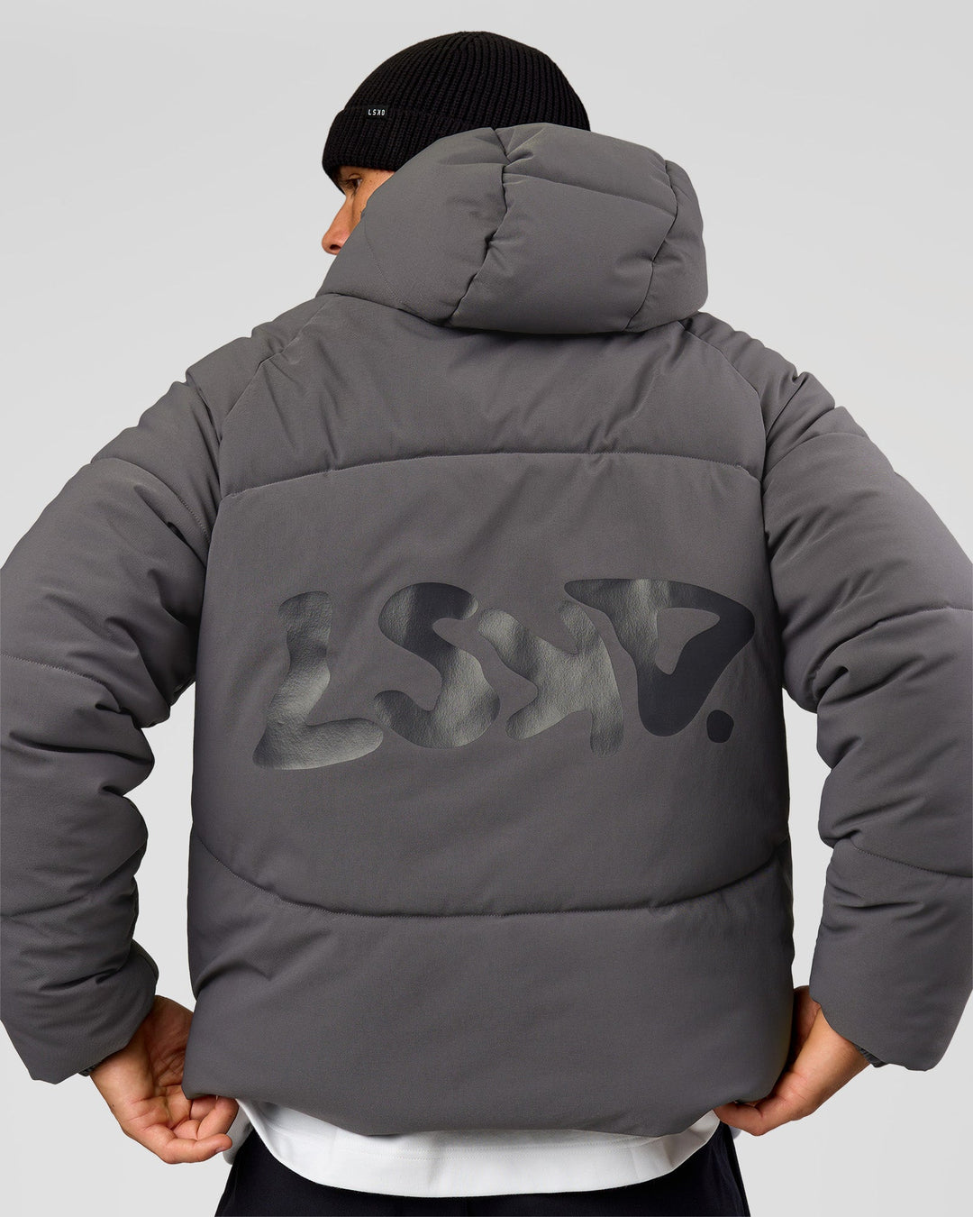 Man wearing Blackout Puffer Jacket - Dark Storm-Black | Model:Albert | Size:M - view 7