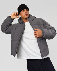 Man wearing Blackout Puffer Jacket - Dark Storm-Black | Model:Albert | Size:M | Thumbnail Index: 9