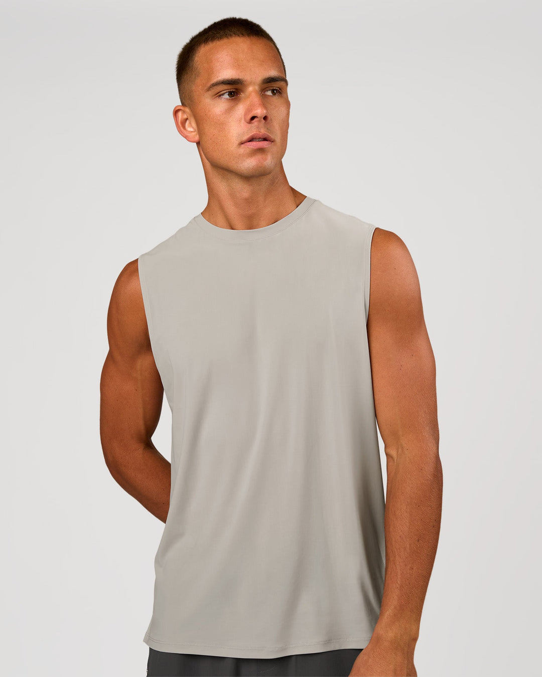 Man wearing Cadence MicroMotion Muscle Tank - Alloy | Model:Albert | Size:M - view 2