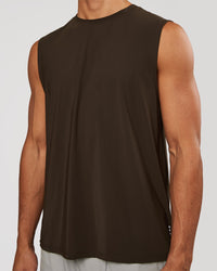 Man wearing Cadence MicroMotion Muscle Tank - Ground Coffee | Model:Albert | Size:M | Thumbnail Index: 0