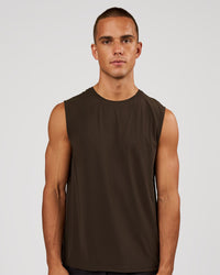 Man wearing Cadence Swift Muscle Tank - Ground Coffee | Model:Albert | Size:M | Thumbnail Index: 0