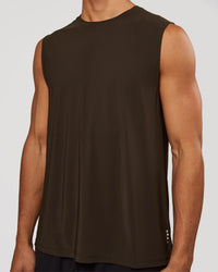 Man wearing Cadence Swift Muscle Tank - Ground Coffee | Model:Albert | Size:M | Thumbnail Index: 2