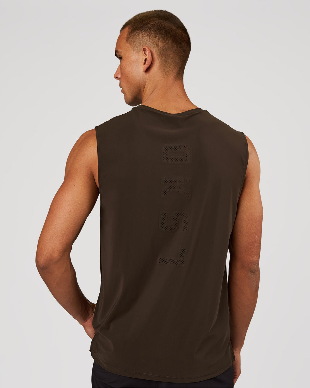 Man wearing Cadence Swift Muscle Tank - Ground Coffee | Model:Albert | Size:M - view 7