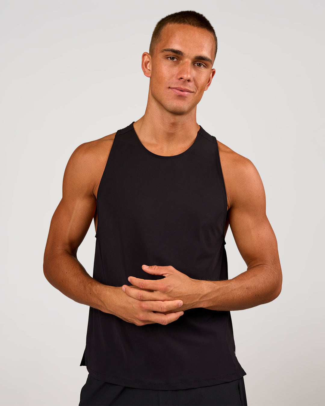 Man wearing Cadence Swift Tank - Black | Model:Albert | Size:M - view 4