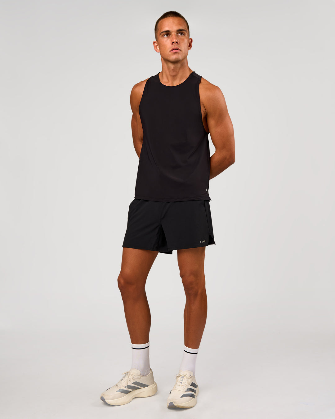 Man wearing Cadence Swift Tank - Black | Model:Albert | Size:M - view 6