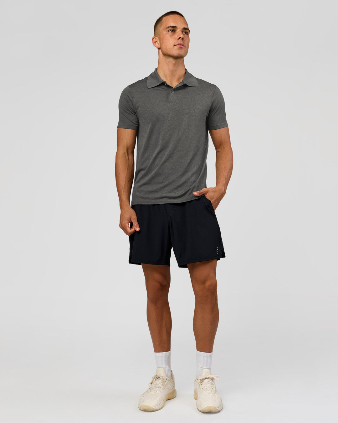 Man wearing Drive Seamless Polo - Dark Storm | Model:Albert | Size:M - view 3