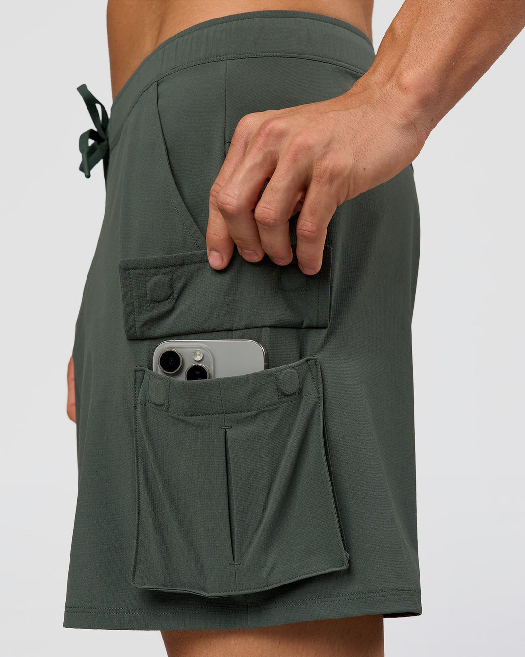 Man wearing Functional Cargo 6" Short - Carbon Green | Model:Albert | Size:M - view 8