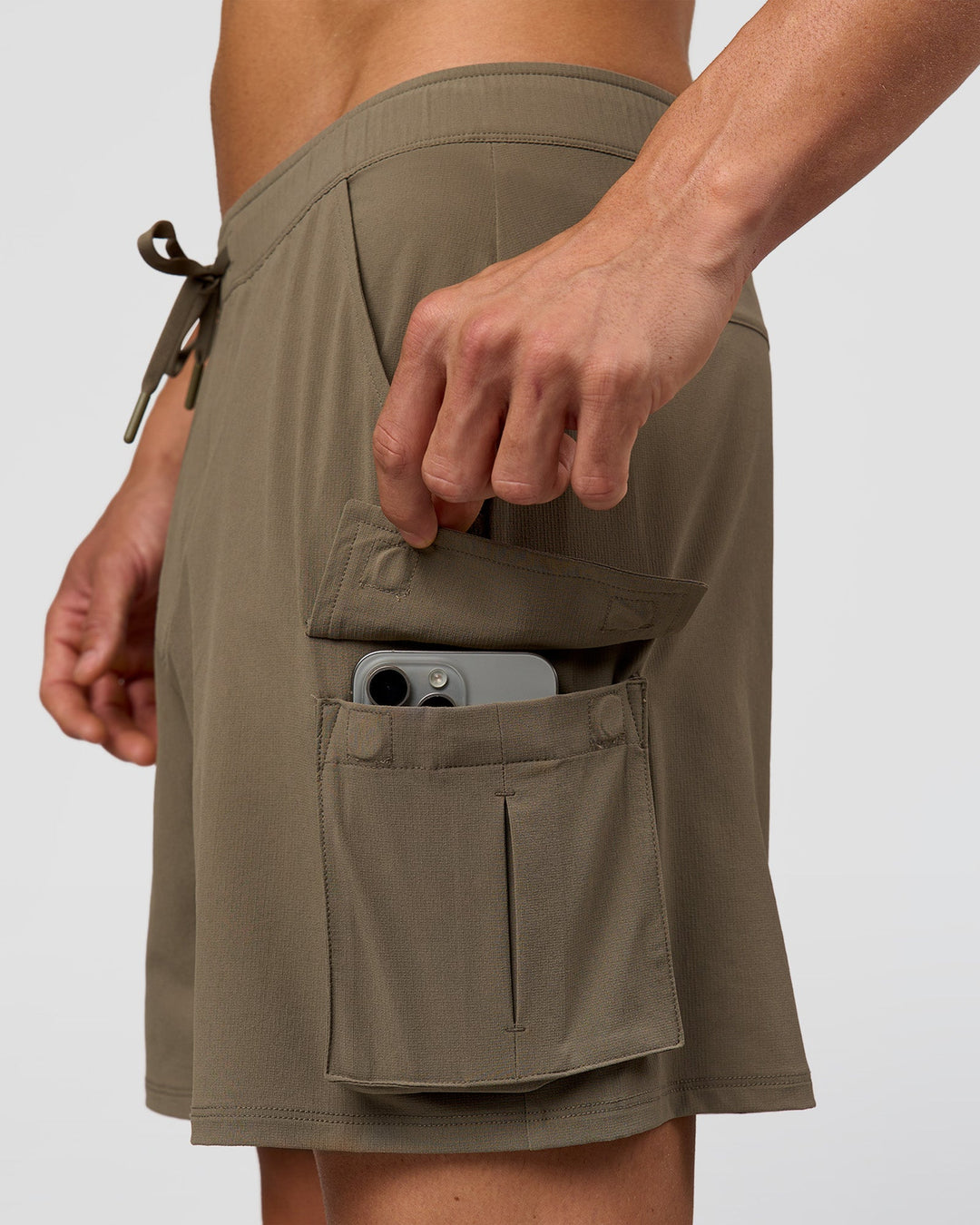 Man wearing Functional Cargo 6" Short - Walnut Grey | Model:Albert | Size:M - view 9