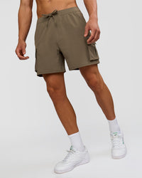 Man wearing Functional Cargo 6" Short - Walnut Grey | Model:Albert | Size:M | Thumbnail Index: 4