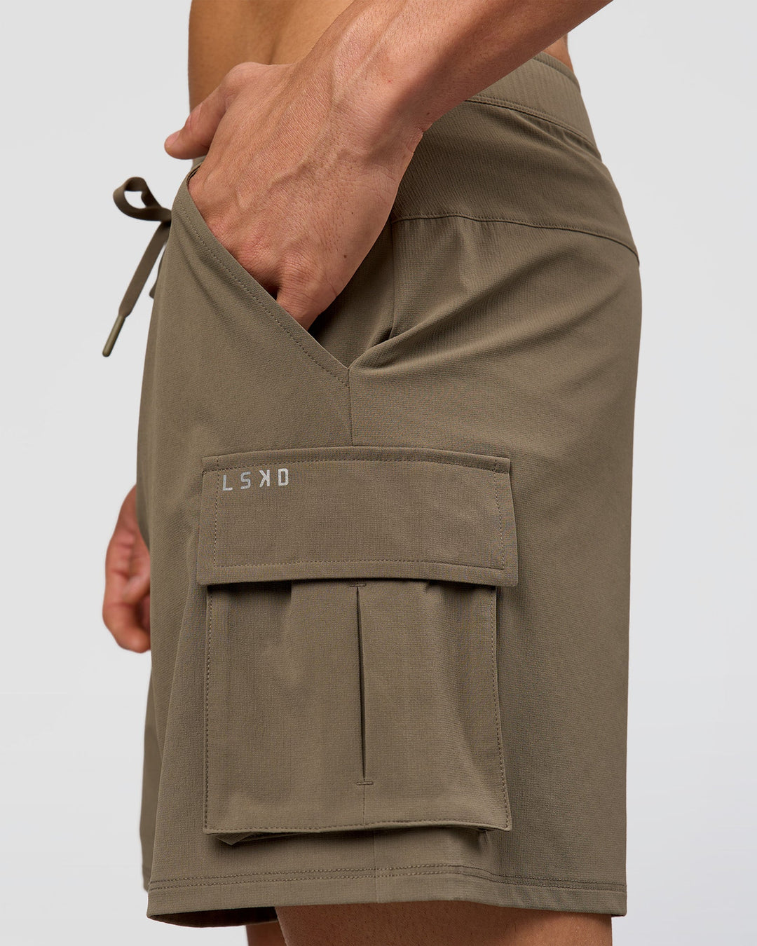 Man wearing Functional Cargo 6" Short - Walnut Grey | Model:Albert | Size:M - view 13