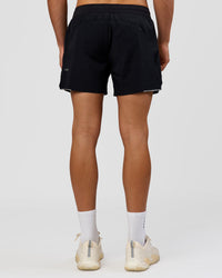 Man wearing Hybrid 5" Short - Black-Reflective | Model:Albert | Size:M | Thumbnail Index: 2