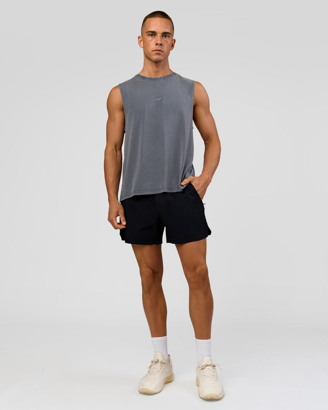 Man wearing Hybrid 5" Short - Black-Reflective | Model:Albert | Size:M - view 5