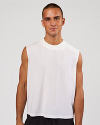 Man wearing Motionline Boxy Tank - White | Model:Albert | Size:M | Thumbnail Index: 4