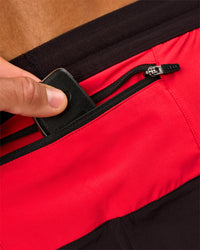 Man wearing Pace 5" Lined Running Short - Black-Scarlet | Model:Albert | Size:M | Thumbnail Index: 9
