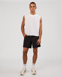 Man wearing Pace 7" Lined Running Short - Black-Reflective | Model:Albert | Size:M | Thumbnail Index: 1