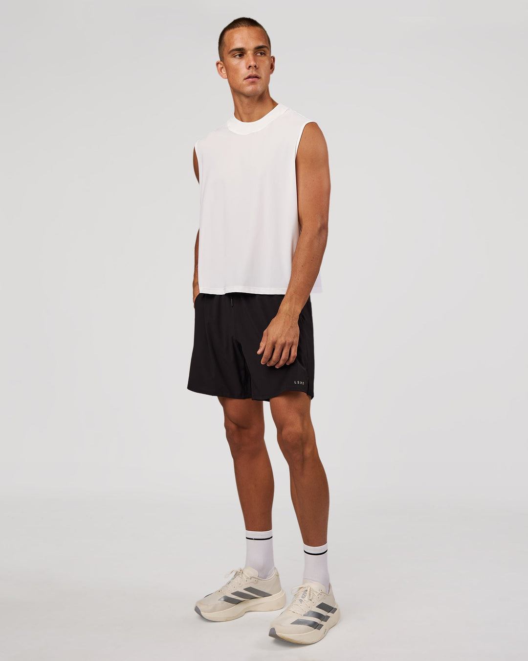 Man wearing Pace 7" Lined Running Short - Black-Reflective | Model:Albert | Size:M - view 8