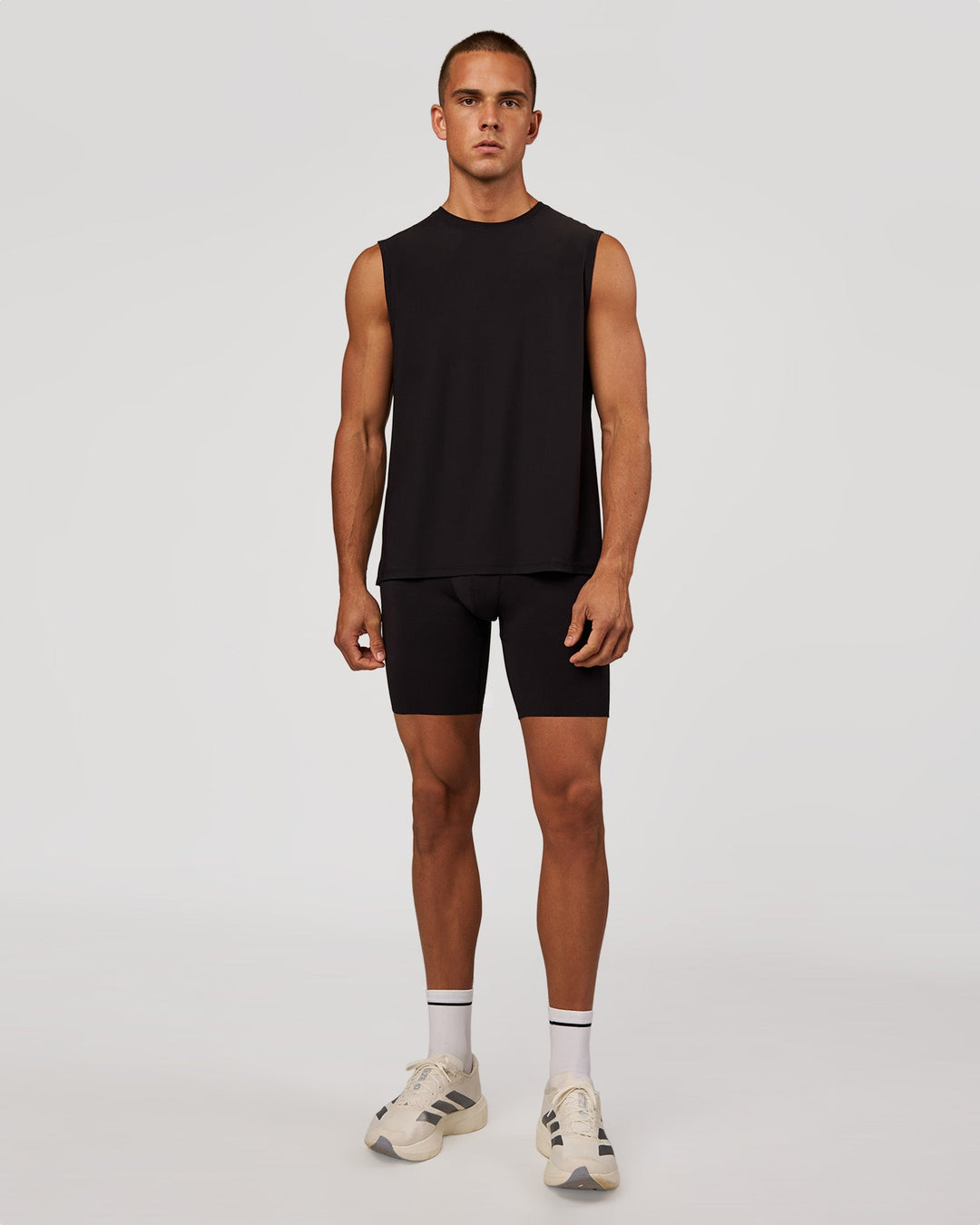 Man wearing Race Day 8" Short Tight - Black-Reflective | Model:Albert | Size:M - view 4