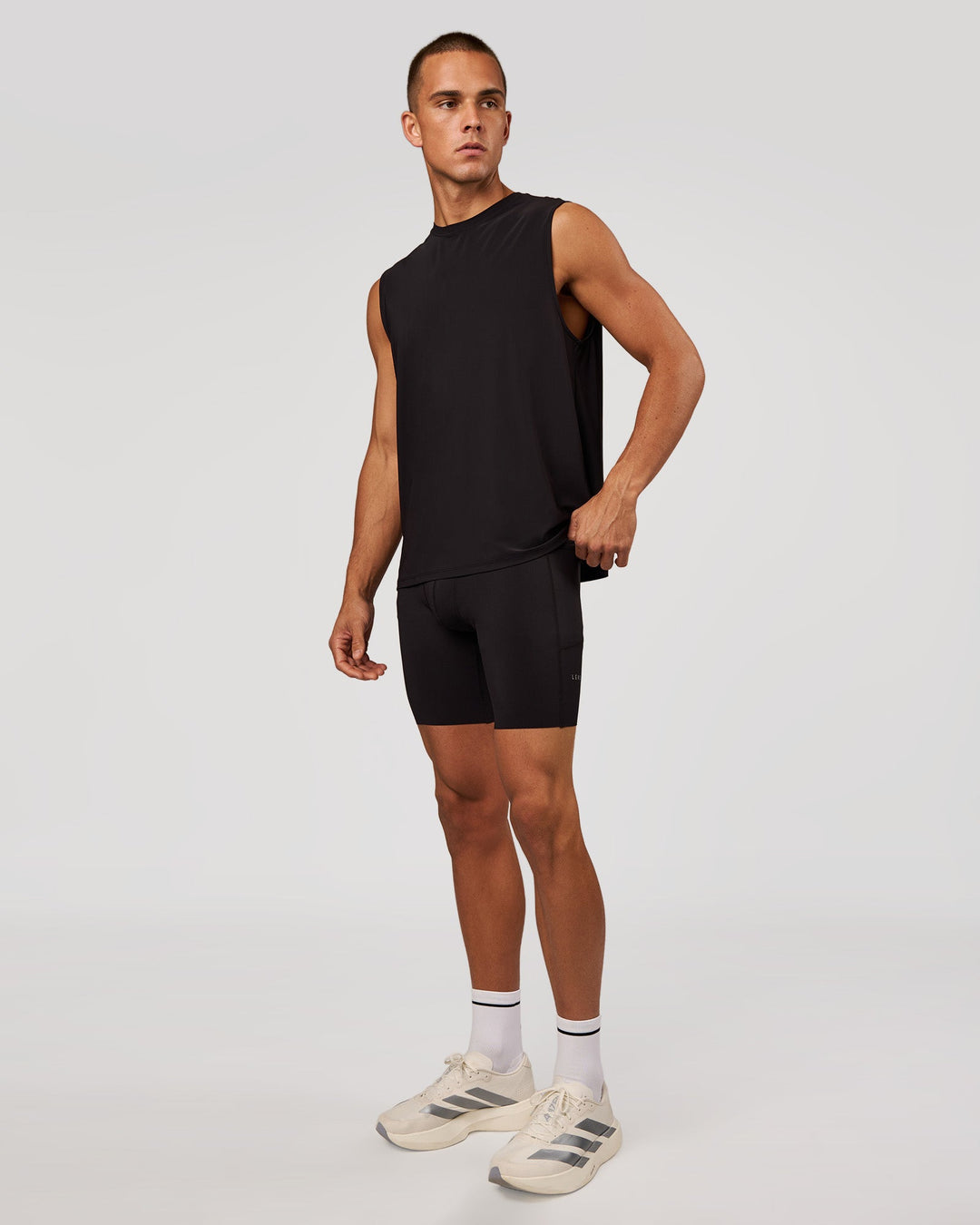 Man wearing Race Day 8" Short Tight - Black-Reflective | Model:Albert | Size:M - view 5