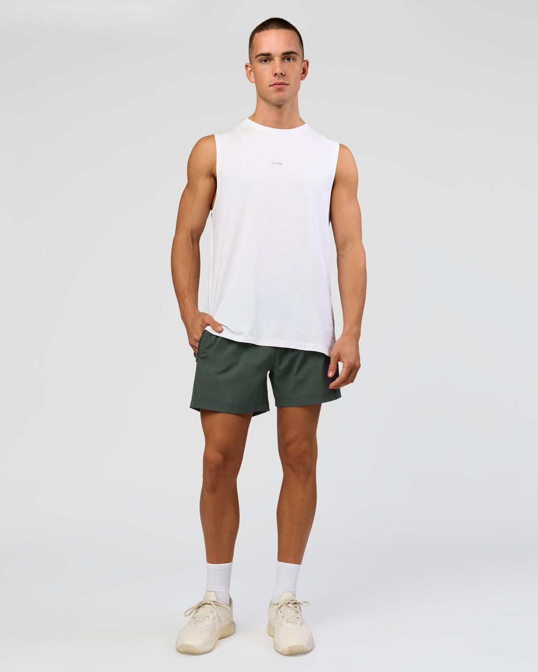 Man wearing Rep 5" Performance Short - Carbon Green | Model:Albert | Size:M - view 5