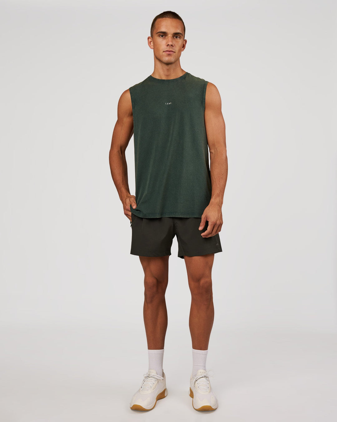 Man wearing Rep 5" Performance Short - Onyx | Model:Albert | Size:M - view 3