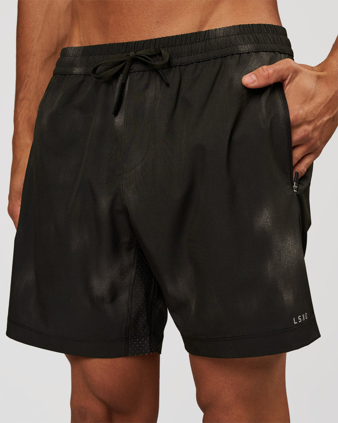 Man wearing Rep 7" Performance Short - Bitmap Blur Black | Model:Albert | Size:M - view 1