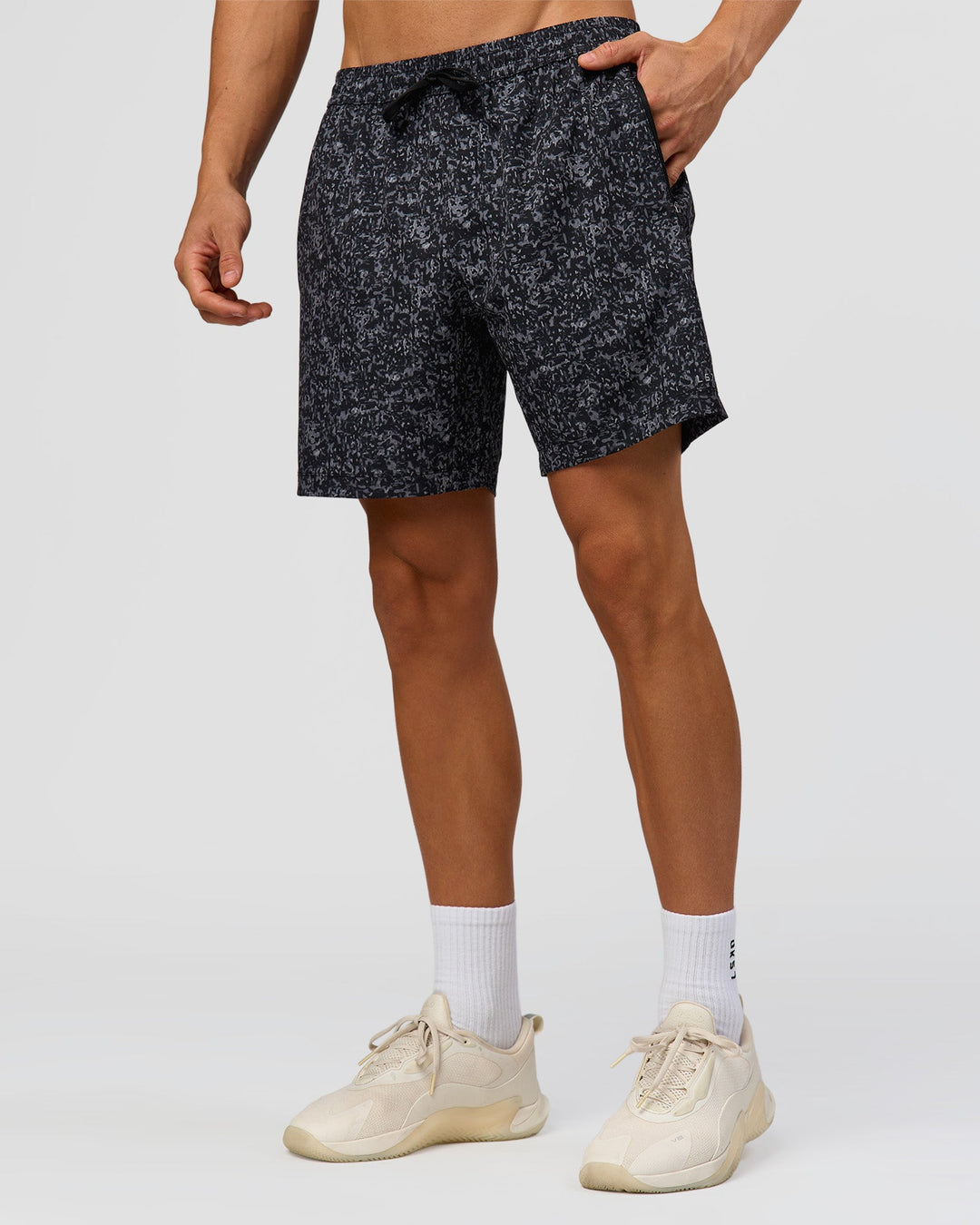 Man wearing Rep 7" Performance Short - Energy Print Black | Model:Albert | Size:M - view 3