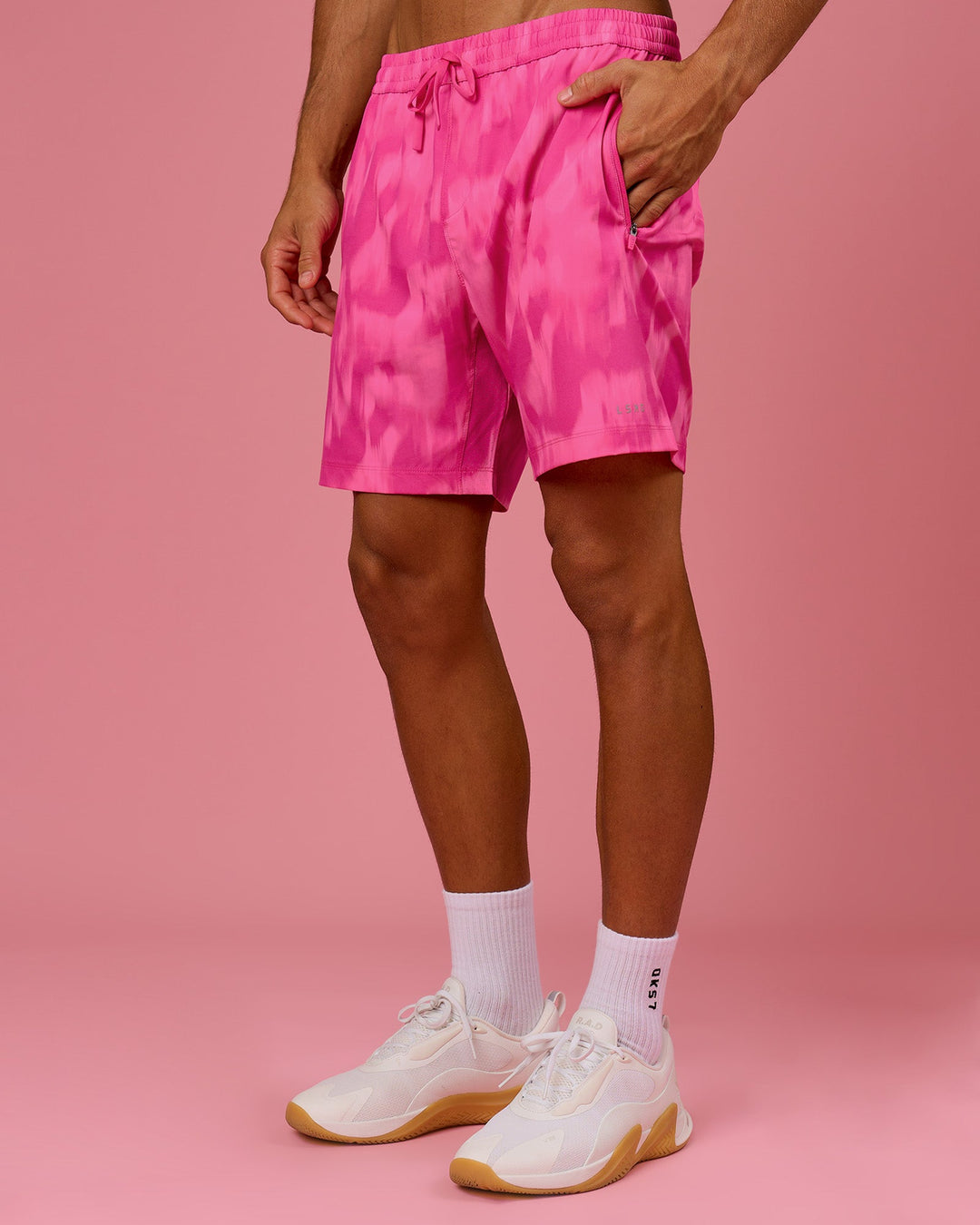 Man wearing Rep 7" Performance Short - Radiant Pink | Model:Albert | Size:M - view 5