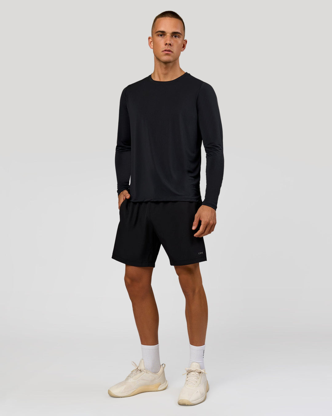 Man wearing Rep Training Long Sleeve  - Black | Model:Albert | Size:M