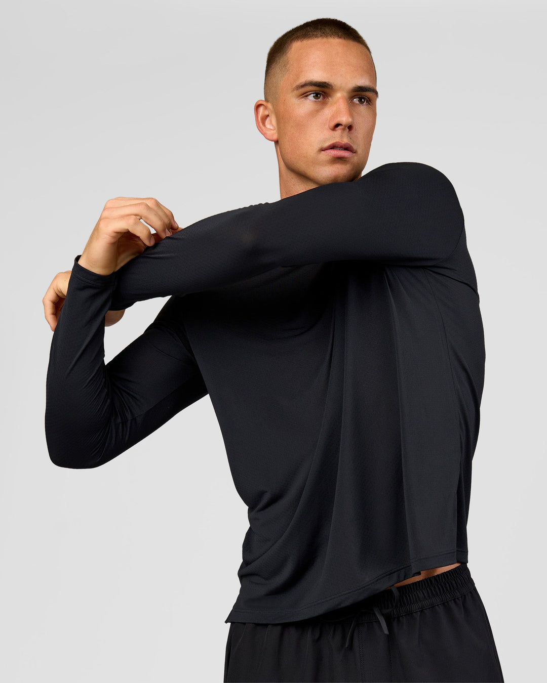 Man wearing Rep Training Long Sleeve  - Black | Model:Albert | Size:M