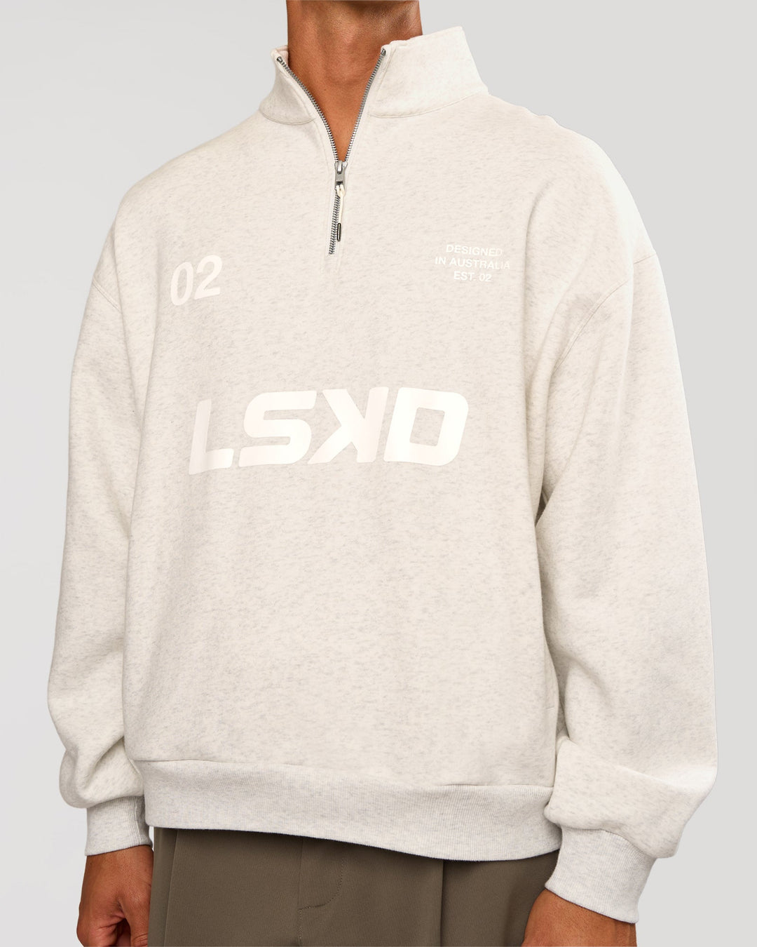 Man wearing Stadium Quarter Zip Sweater - Silver Marl | Model:Albert | Size:M - view 2