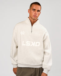 Man wearing Stadium Quarter Zip Sweater - Silver Marl | Model:Albert | Size:M | Thumbnail Index: 0