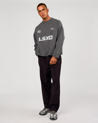 Man wearing Stadium Waffle Sweater - Dark Storm-White | Model:Albert | Size:M | Thumbnail Index: 6
