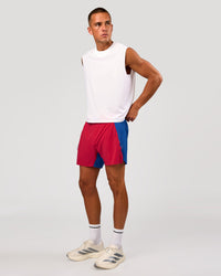 Man wearing UltraAir 5" Lined Performance Short - Scarlet-Electric Indigo | Model: Albert | Size: M | Thumbnail Index: 7