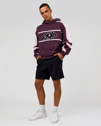 Man wearing Vibe Oversized Hoodie - Midnight Plum-Marshmallow | Model:Albert | Size:M | Thumbnail Index: 12