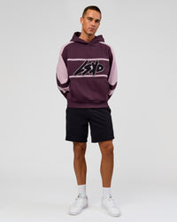 Man wearing Vibe Oversized Hoodie - Midnight Plum-Marshmallow | Model:Albert | Size:M | Thumbnail Index: 13