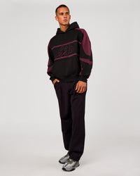 Man wearing Vibe Oversized Hoodie - Black-Cherry Lacquer | Model:Albert | Size:M | Thumbnail Index: 3
