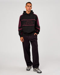 Man wearing Vibe Oversized Hoodie - Black-Cherry Lacquer | Model:Albert | Size:M | Thumbnail Index: 9