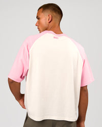 Man wearing Victory Heavyweight Boxed Raglan Tee - Off White-Pink Rose | Model:Albert | Size:M | Thumbnail Index: 6