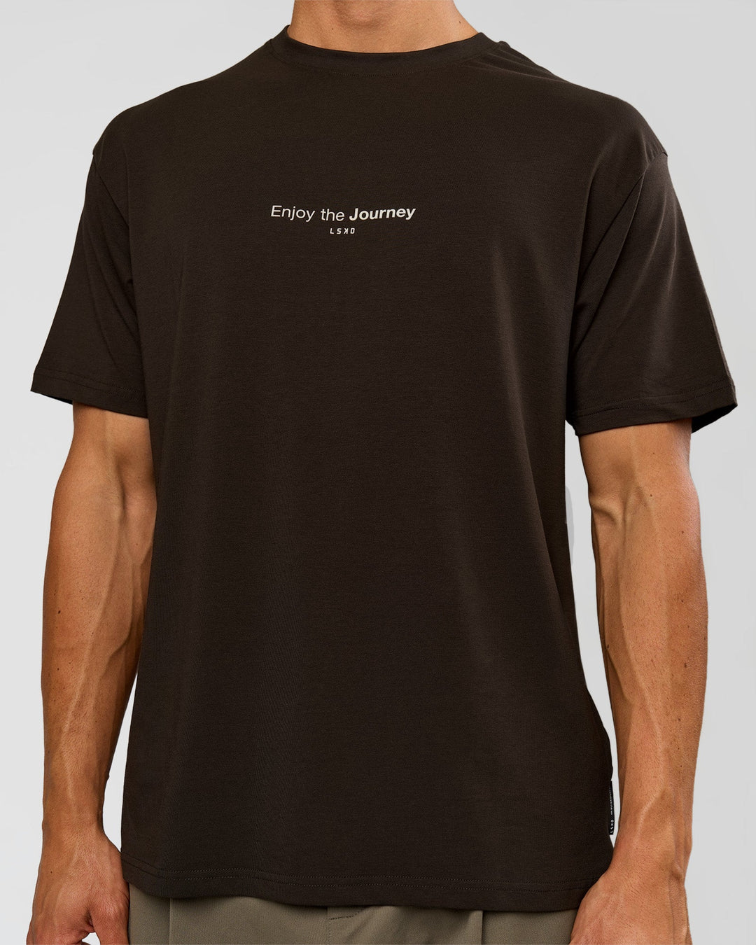 Man wearing VS1 Enjoy The Journey FLXCotton Oversize Tee - Ground Coffee | Model:Albert | Size:M - view 12