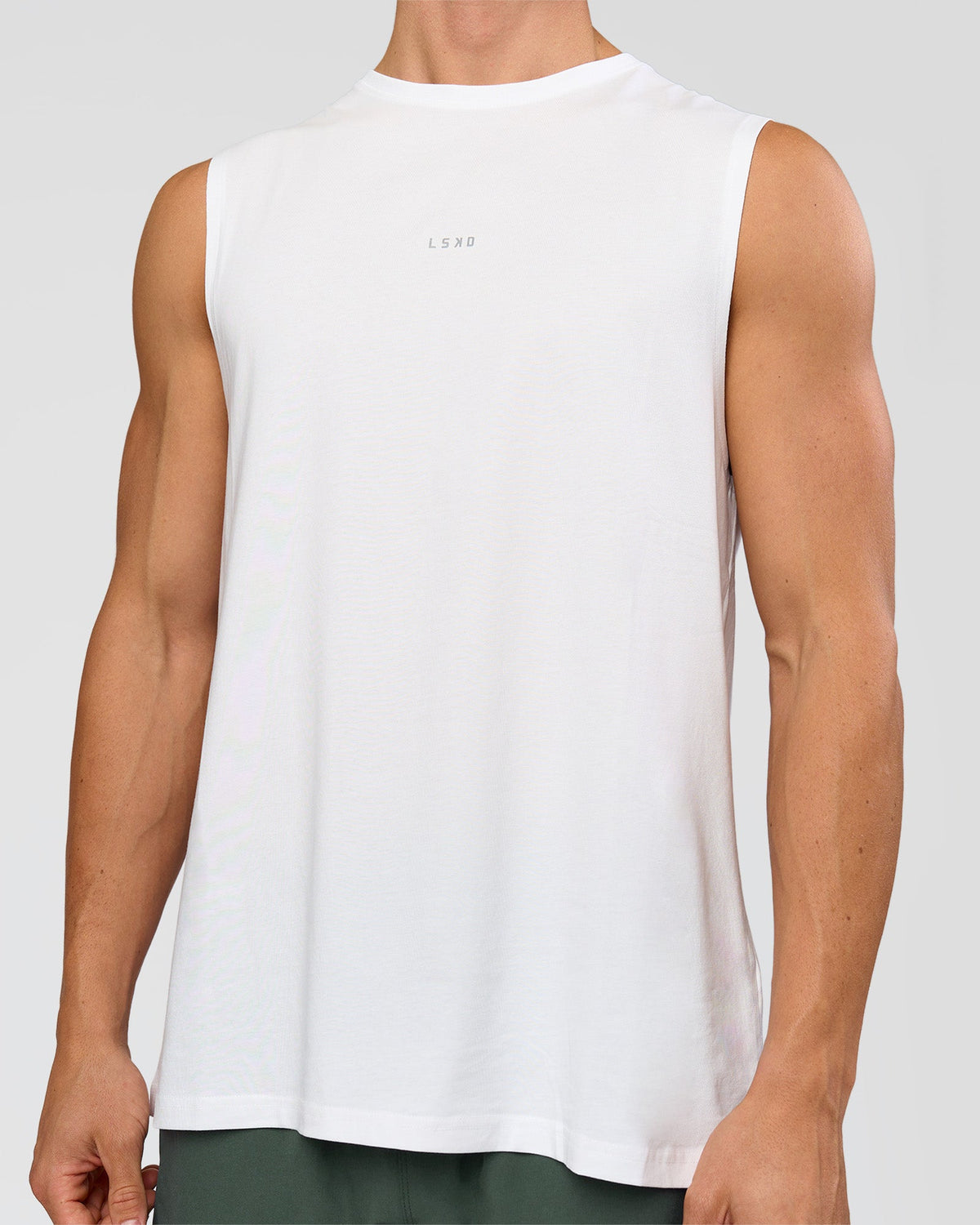 Man wearing Base FLXCotton Tank - White | Model:Base | Size:M - view 1