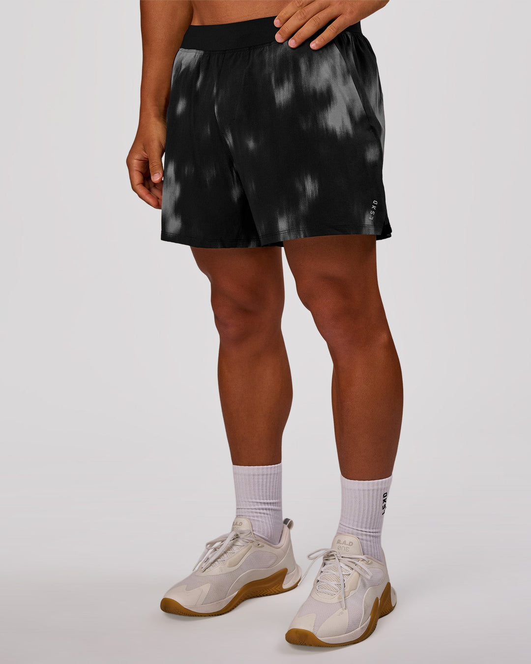 Man wearing Functional Training 5" Short - Bitmap Blur Black | Model:George | Size:M - view 5