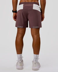 Man wearing Pace 5" Lined Running Short - Cocoa Powder-Off White | Model:George | Size:M | Thumbnail Index: 4