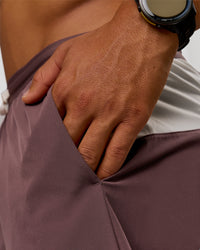 Man wearing Pace 5" Lined Running Short - Cocoa Powder-Off White | Model:George | Size:M | Thumbnail Index: 6