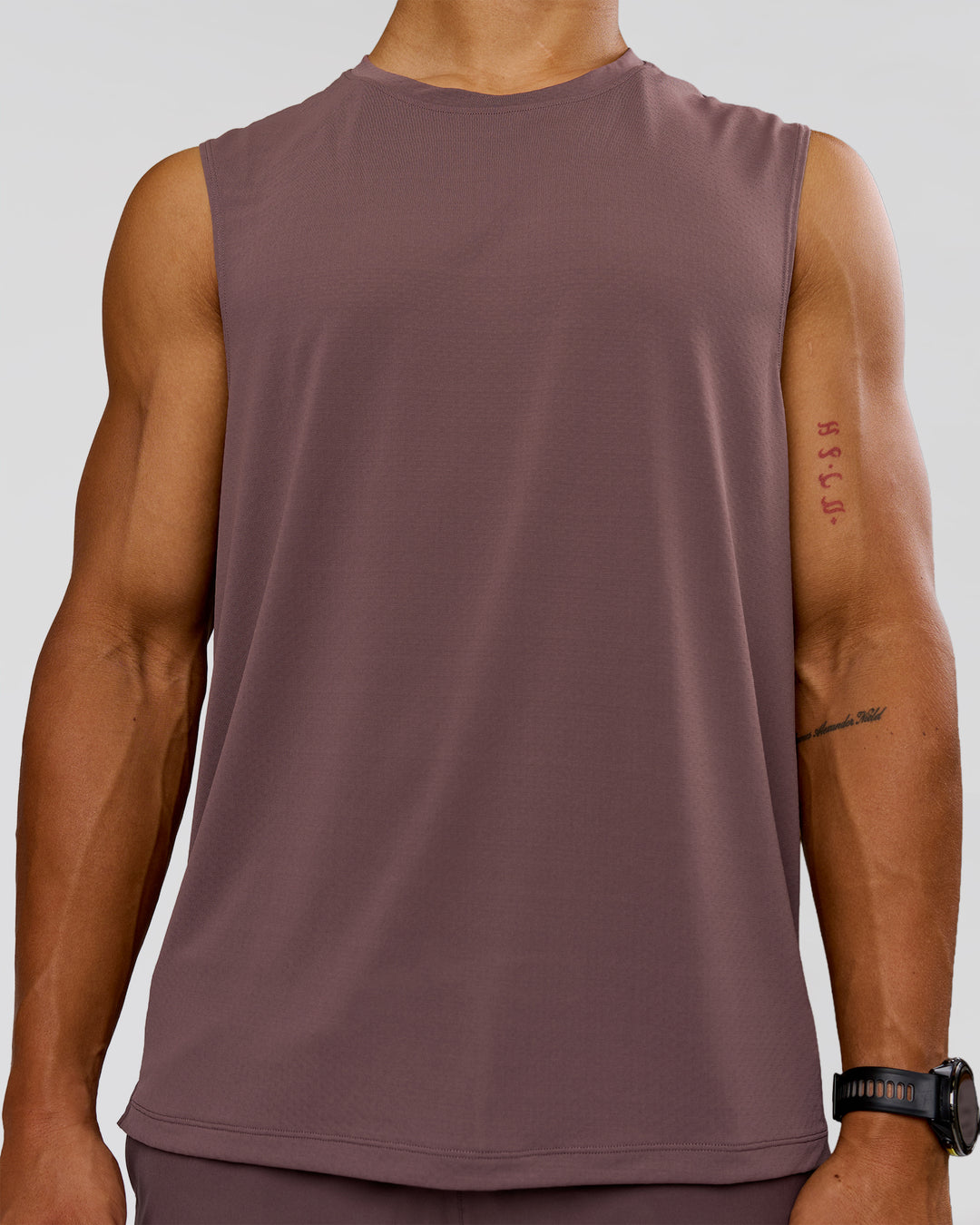 Man wearing Rep Muscle Training Tank - Cocoa Powder-Off White | Model:George | Size:M - view 3