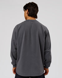 Man wearing Classic Heavyweight FLXCotton Oversized LS Tee - Dark Storm Washed | Model:George | Size:M | Thumbnail Index: 2